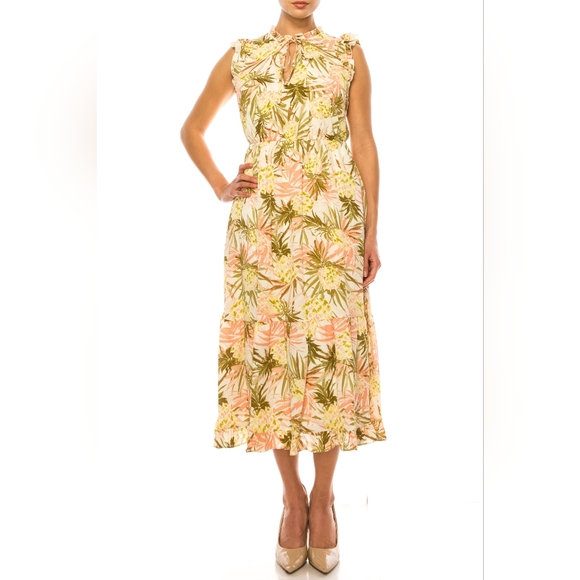 Laundry Pineapple Print Ruffle Cap Sleeve Midi Dress(HV03D25) - Picture 1 of 4